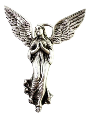 Relief Silver Guardian Angel with Applications and Hanging Ring