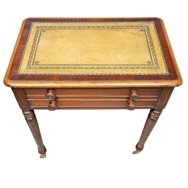 English Diminutive Writing Table or Desk of Mahogany With Inset Leather Top For Sale - Image 10 of 11
