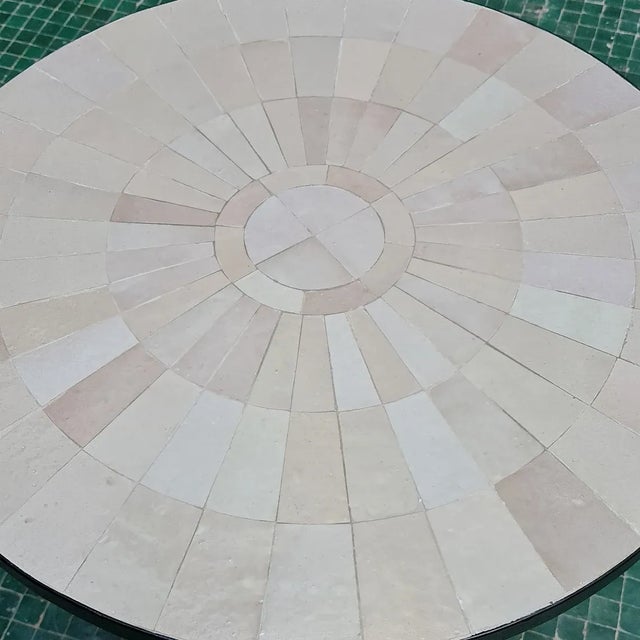 Moroccan Blanc' Decoritave White Round Table With Mosaic Artwork For Sale - Image 3 of 6