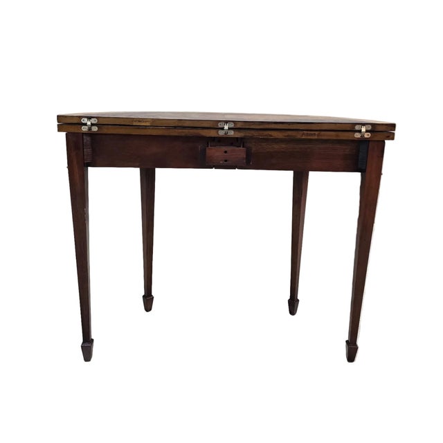 Wood Vintage Federal Revival Style Flame Mahogany Folding Demilune Flip-Top Table For Sale - Image 7 of 14