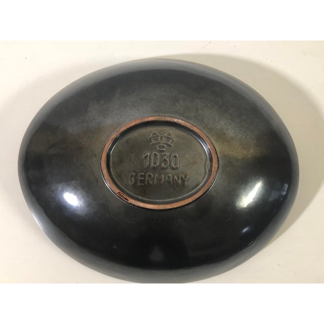 Robin's Egg Blue Mid Century German Pottery Decorative Bowl W/24k Gold Rim For Sale - Image 8 of 10