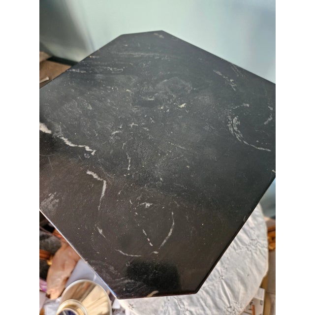 Gilt Porcelain Marble Top Column Pedestal Stand Table For Sale - Image 9 of 10