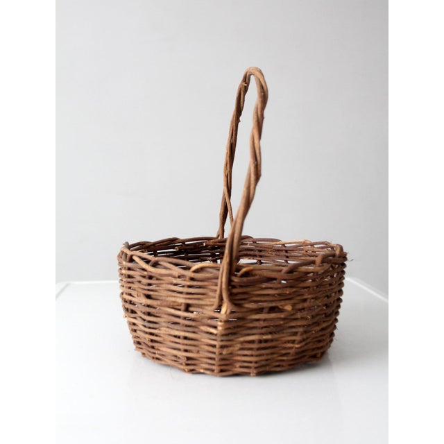 Wood Vintage Wicker Basket With Handle For Sale - Image 7 of 11
