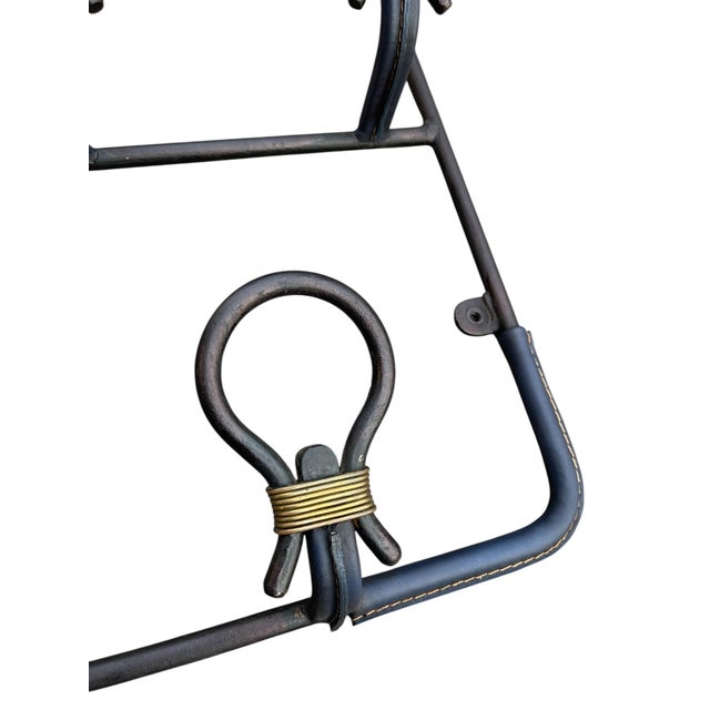 Vintage Stitched Leather Coat Rack by Jacques Adnet, 1950s For Sale - Image 4 of 13
