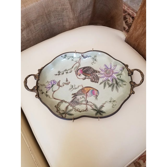 1990s Bronze Mounted Porcelain Tray With Birds For Sale - Image 4 of 10