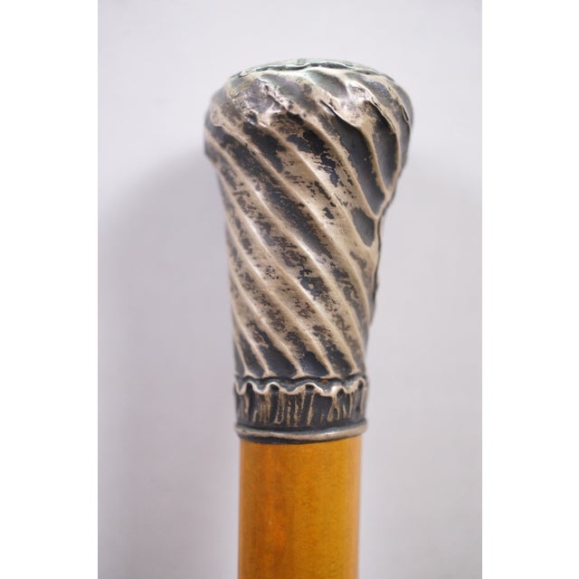 Antique 1887 French Victorian Sterling Silver Oak Wood Cane Walking Stick 35" For Sale - Image 4 of 12