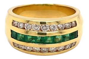 Craig Drake Diamond & Emerald 18k Yellow Gold Band Ring - Size 7
