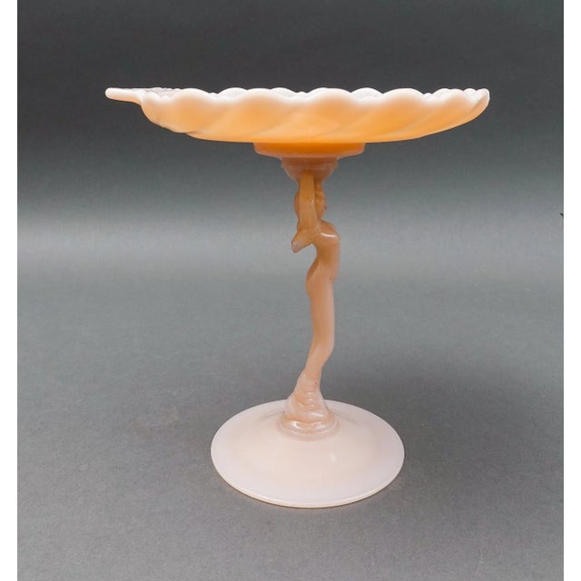 Mid-Century Modern Vintage Mid 20th Century Cambridge Crown Tuscan Pink Statuesque Figural Lady Glass Compote For Sale - Image 3 of 7