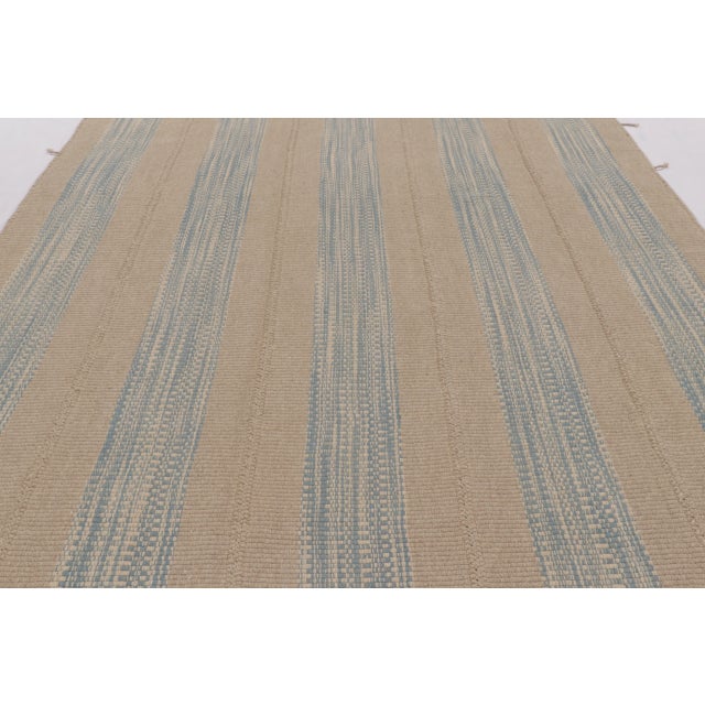 Rug & Kilim’s Contemporary Kilim, Beige and Blue Textural Stripes For Sale - Image 4 of 10
