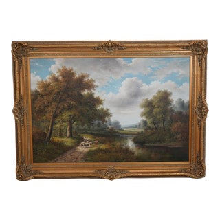 Large Oil Painting on Canvas Shepard River Bend For Sale