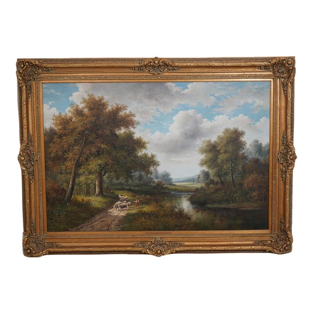 Large Oil Painting on Canvas Shepard River Bend For Sale
