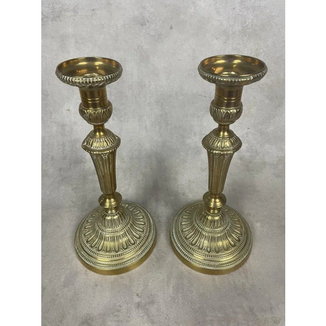 Metal Antique Ormolu Candlesticks, Set of 2 For Sale - Image 7 of 16