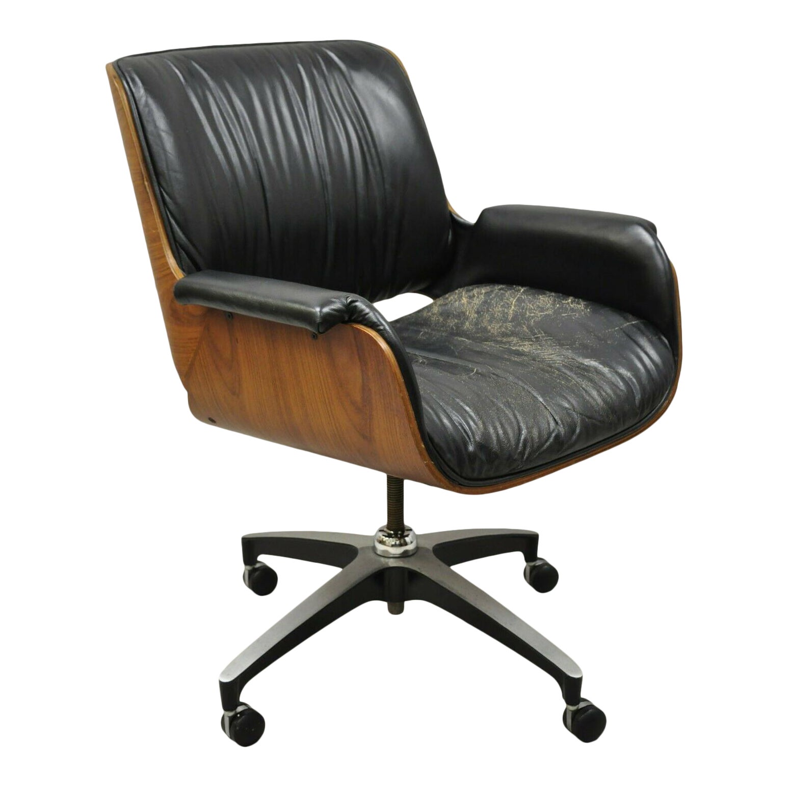 Mid Century George Mulhauser Plycraft Black Leather Bentwood Office Desk Chair Chairish
