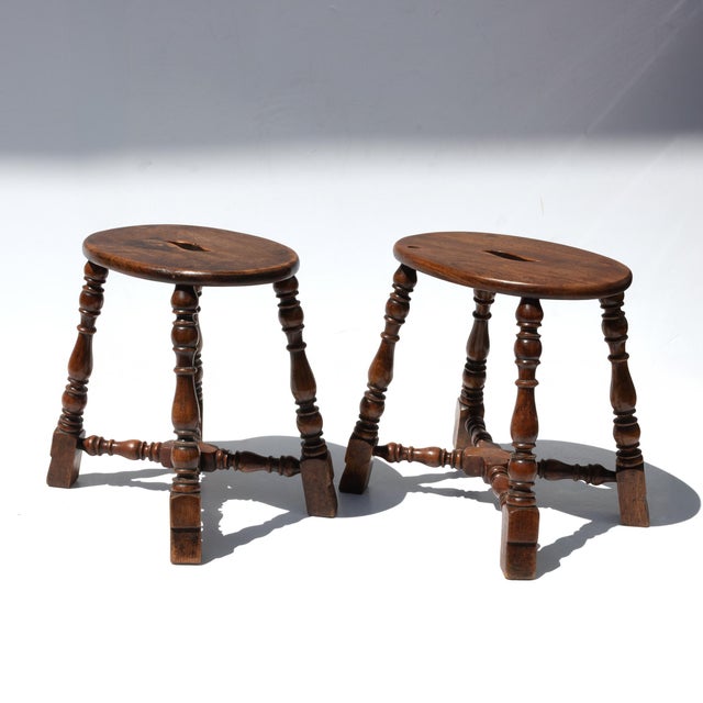 English Pair of Oval Oak Stools English Circa 1880 For Sale - Image 3 of 6