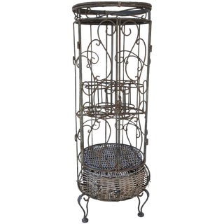 Mid-Century Iron and Wicker Wine Rack For Sale