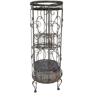 Mid-Century Iron and Wicker Wine Rack