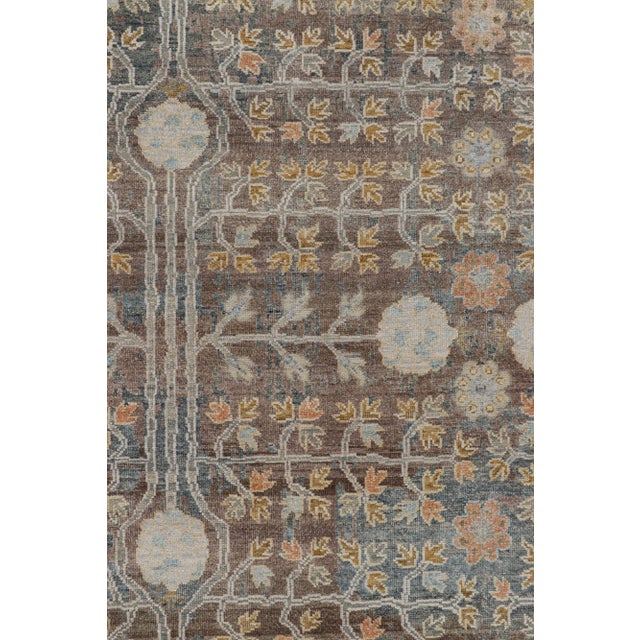 Contemporary Rug & Kilim’s Modern Block Print Rug in Teal Blue with Geometric-Floral Patterns - 7x9 For Sale - Image 3 of 7