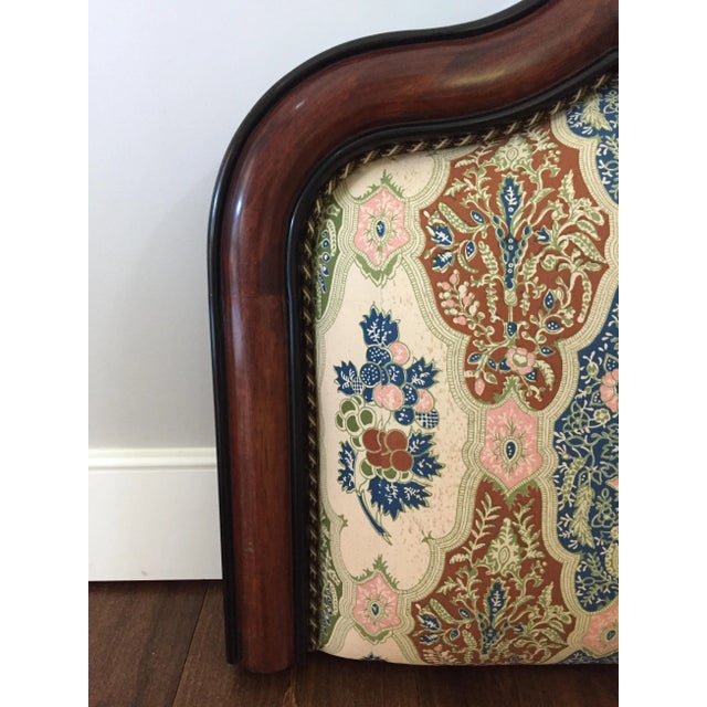 Camel Queen Size Headboard Upholstered With Paisley Fabric With Mahogany Frame and Matching Bolsters For Sale - Image 8 of 10
