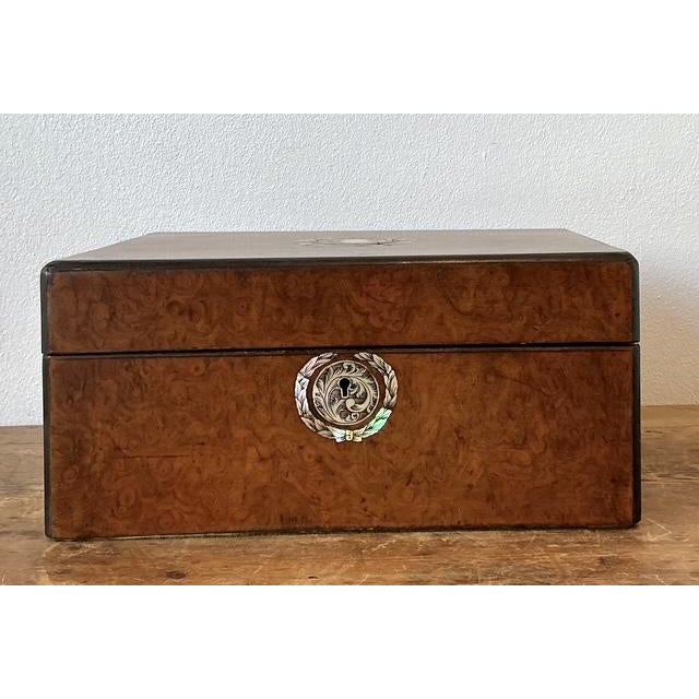 Late 19th Century Vintage Abalone Inlay Burl Wood Box For Sale - Image 5 of 12