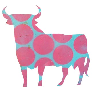 Large Reclaimed Metal Horned Bull Silhouette For Sale