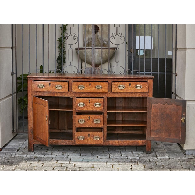 19th Century English Oak Buffet with Six Drawers, Two Doors and Brass Hardware For Sale - Image 12 of 12