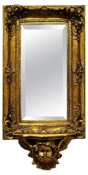 Rococo Style Gilt Wall Mirror with Putti and Shelf Bracket, 1970