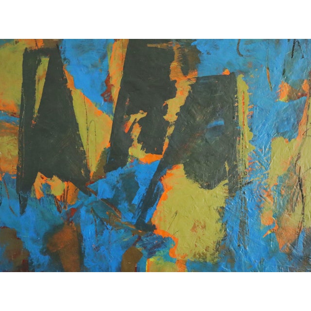 1992 Modernist 'Cobalt Collision' Vintage Original Abstract Oil Painting, Framed For Sale - Image 9 of 12