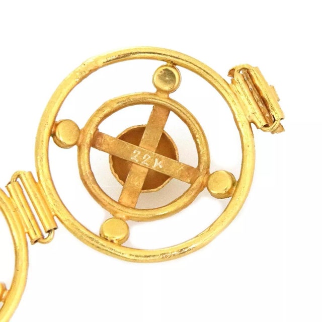 Metal Estate 22k Yellow Gold Enamel Large Fancy Ring Link Bracelet For Sale - Image 7 of 7