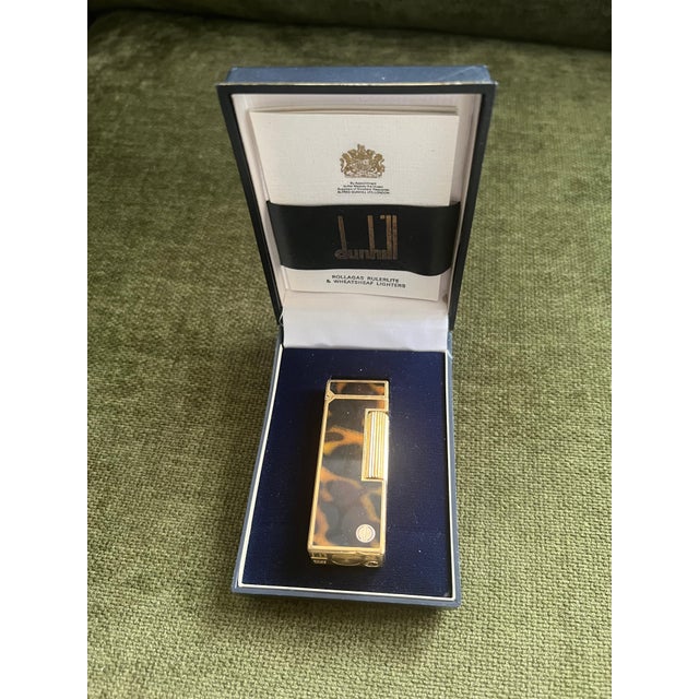 Black Vintage Dunhill Gold Plated Rare Cognac Marble Lacquer Lighter Original Case For Sale - Image 8 of 18