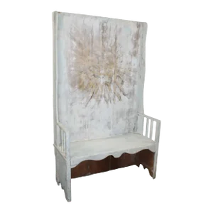 Late 19th Century Spanish Catalan Painted Pine High Back Hall Bench