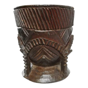 Vintage Carved Wood Nupe Pot