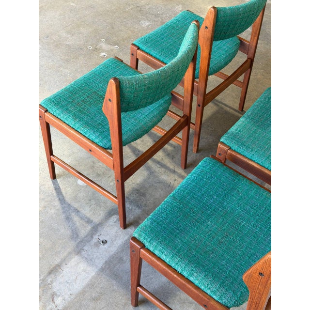 Green Teak Dining Chairs in Style of Erik Buch Organic Upholstered Seating Set of 5 Denmark 1960s For Sale - Image 8 of 10