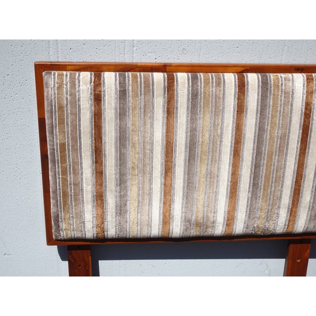 Vintage Mid Century Modern Style Brown Velvet Stripped Queen Headboard For Sale - Image 10 of 15
