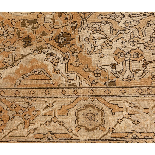 Authentic 19th Century Indian Amritsar Brown and Beige Handwoven Wool Rug For Sale In New York - Image 6 of 8
