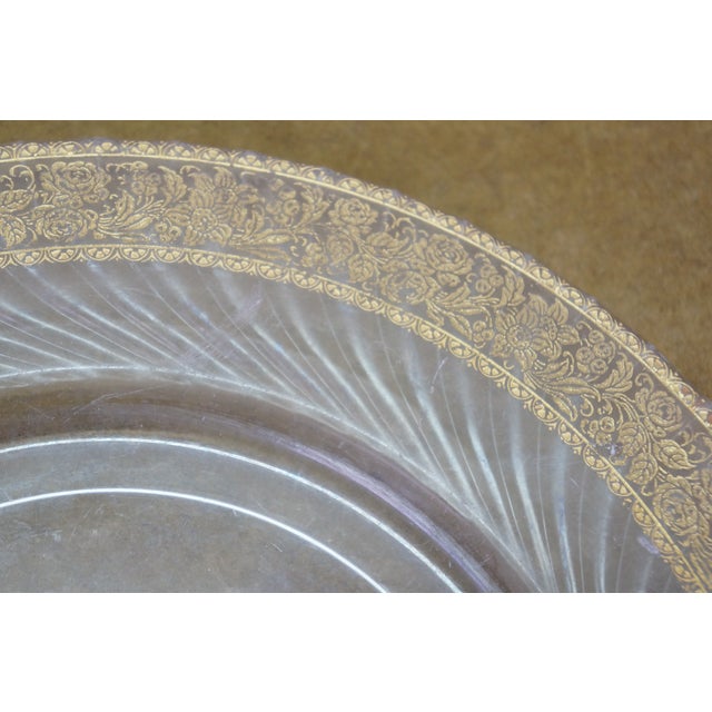 Mid 20th Century Clear Glass Gold Painted Basket of Flowers Dessert Plate 11" For Sale - Image 6 of 9