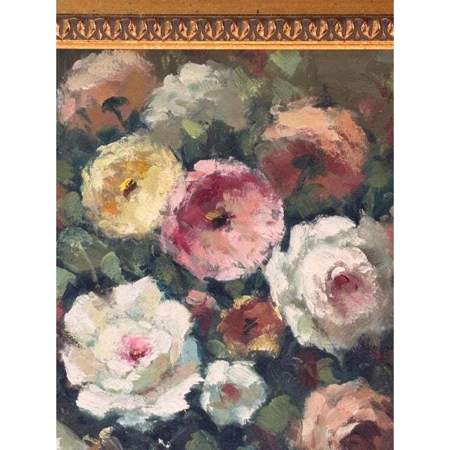 1960s Oil on Canvas, Roses and a Chocolate Pot, Signed, 1960s For Sale - Image 5 of 5