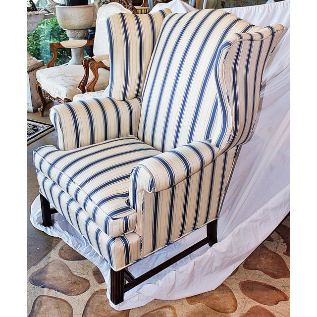 Engish Style Yellow & Blue Striped Wingback Chairish