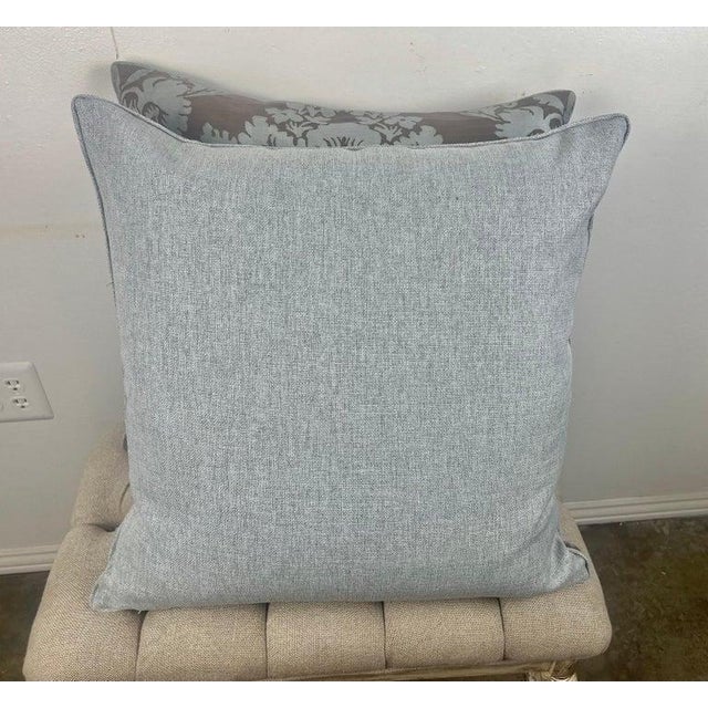 Gray Pair of Authentic Blue & Gray Fortuny Pillows For Sale - Image 8 of 10