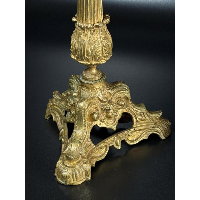 French Louis XV Revival Gilt Bronze Candlesticks, 1800s, Set of 2 For Sale - Image 3 of 15
