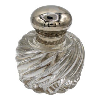 1890-1900 Glass and Silverplate Baccarat Gentlemen's Desk Inkwell For Sale