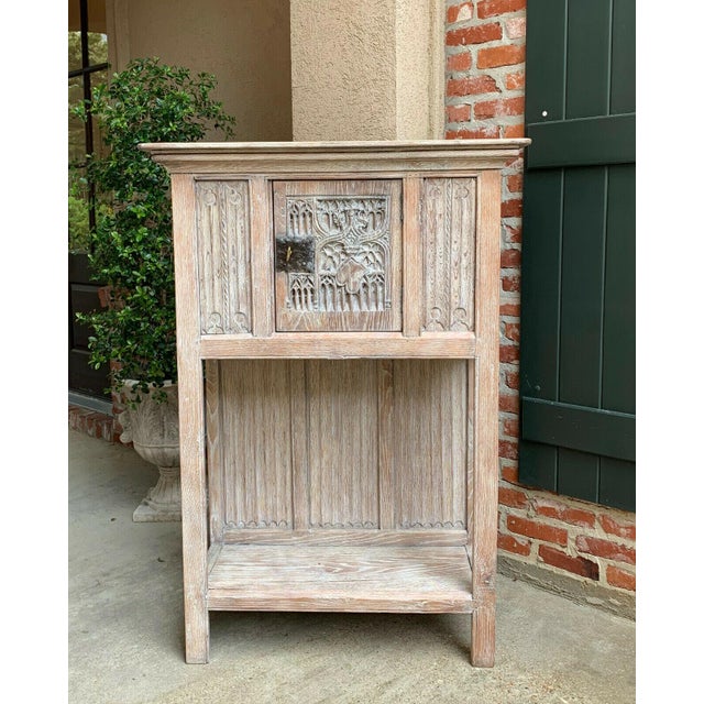 19th Century French Carved Oak Gothic Cabinet Bookcase Shelf