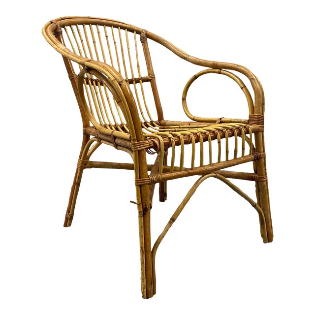 Mid-Century Modern Bamboo and Rattan Armchair For Sale