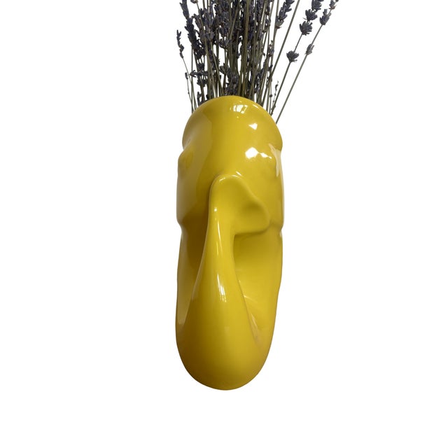 2000 - 2009 Yellow GurglePot Fish Pitcher Ceramic Vase 2006 Coastal For Sale - Image 5 of 7