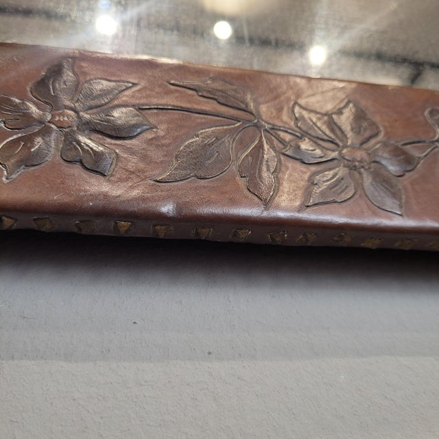 Art Nouveau Mirror in Gilt Brass and Leather after Gabriel Viardot, France, 1930s For Sale - Image 15 of 18