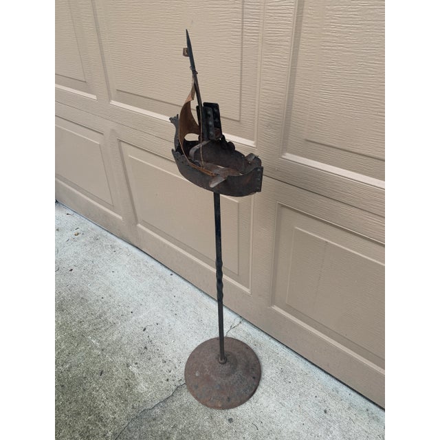 Art Deco Vintage Wrought Iron Sailing Ship Ashtray on Stand For Sale - Image 3 of 12