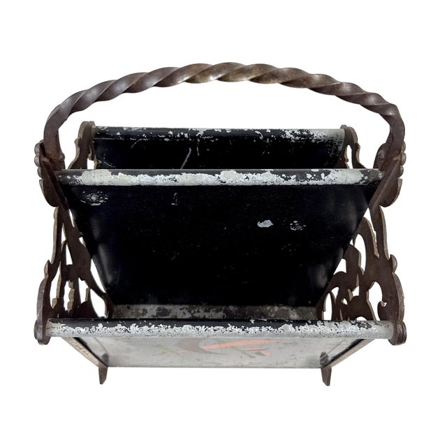 Antique 1920s Art Deco Magazine Rack W/ Constructivist Style Geometric Motif & Ornate Cast Iron Gazelle End Panels For Sale - Image 11 of 18