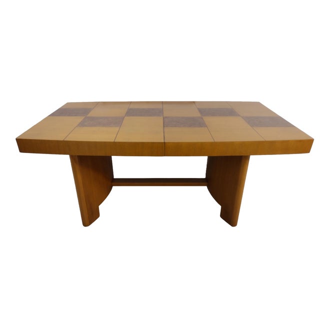 Herman Miller Authentic Gilbert Rohde for Herman Miller Dining Table With Burlwood Checkerboard Top & Two Leaves For Sale - Image 4 of 18