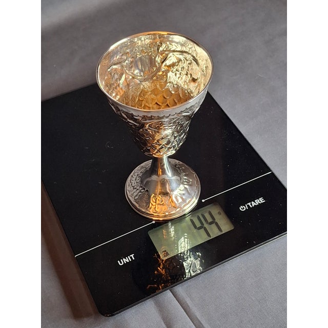 Vintage Jerusalem Solid Silver Kiddush Cup - Hand-Chased Repoussé Grapes Fish Scales For Sale - Image 10 of 17