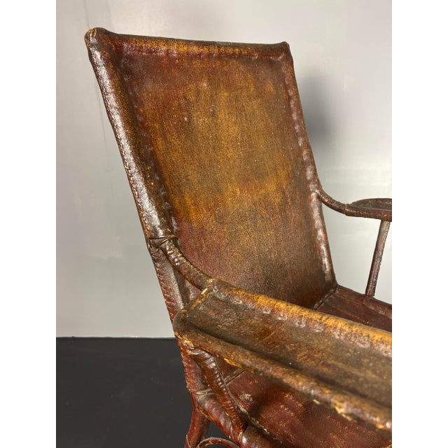 Art Deco Wabi Sabi Colonial Rattan and Faux Leather Oil Cloth Armchair, 1920s For Sale - Image 11 of 18