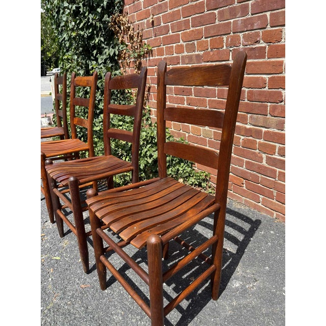 Early 20th Century Round Wooden Dining Table With 4 Ladder-Back Chairs - Set of 5 For Sale - Image 11 of 14